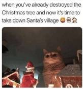 Hillarious cat destroying christmas meme
