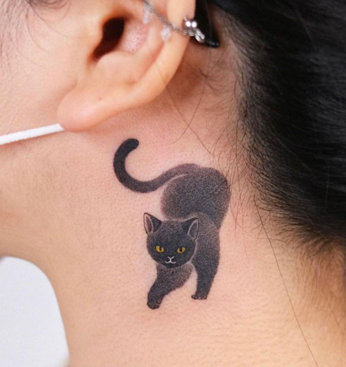 Cat neck tattoo minimal