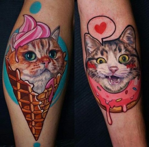 Cat tattoos cute icecream donut