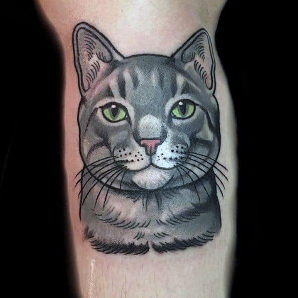 Smiling cat leg tattoos