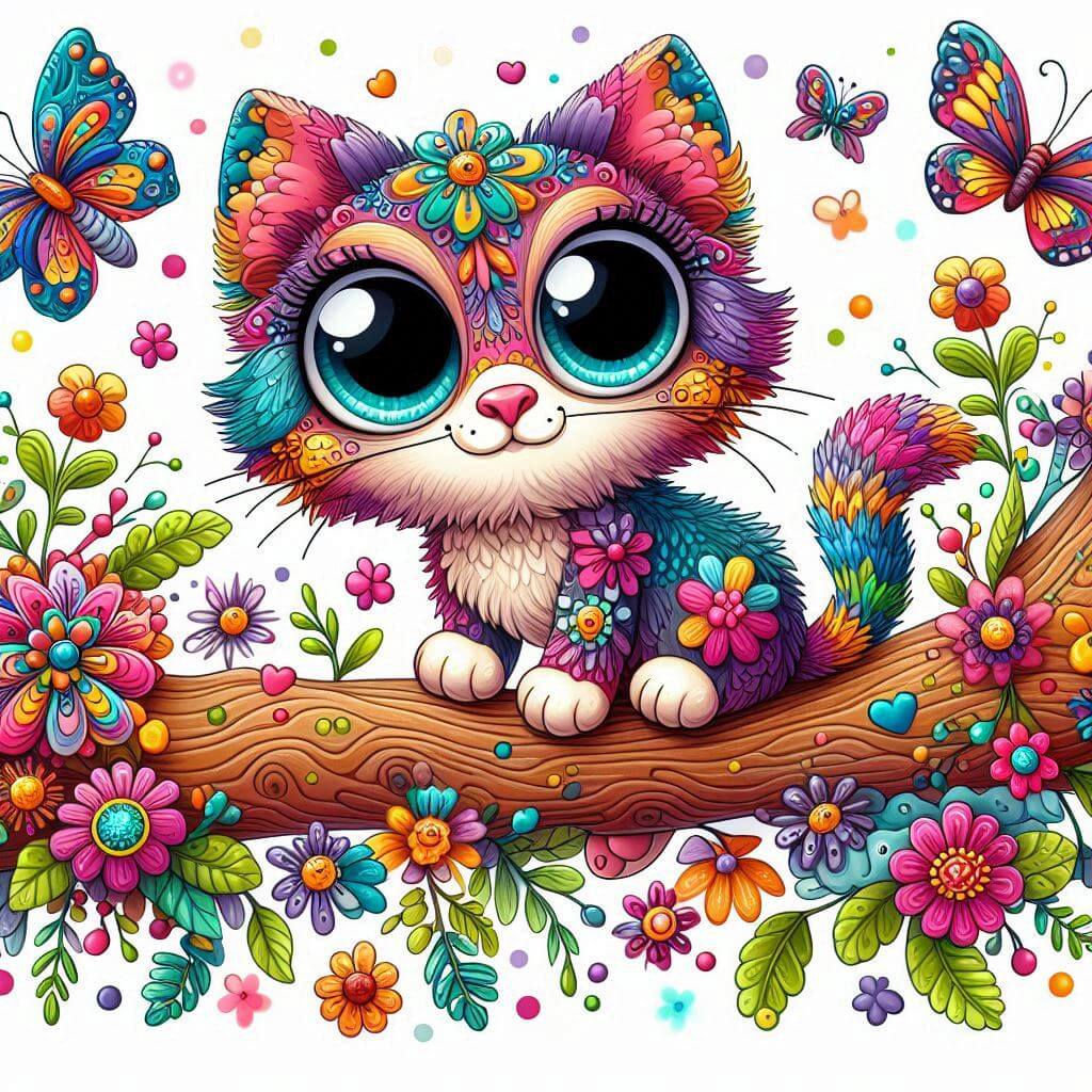 Beautiful cartoon cats colours digital graphic
