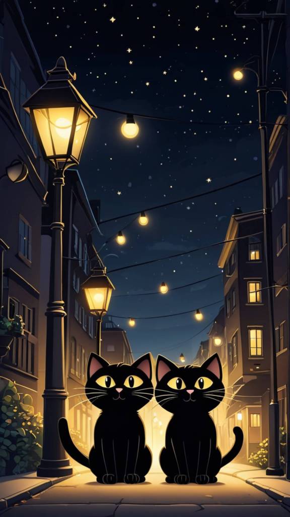 Black cat cartoon iphone wallpaper 4k