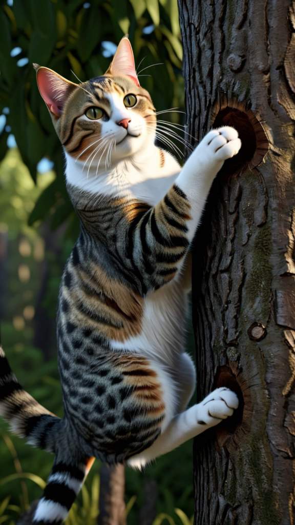 Cat climbing tree digital art iphone wallpaper hd digital