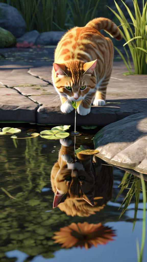 Cat drinking water reflections pond wallpaper for iphone beautiful