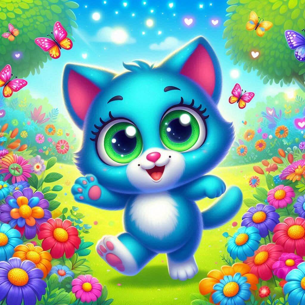Cute blue cartoon cat characters digital image