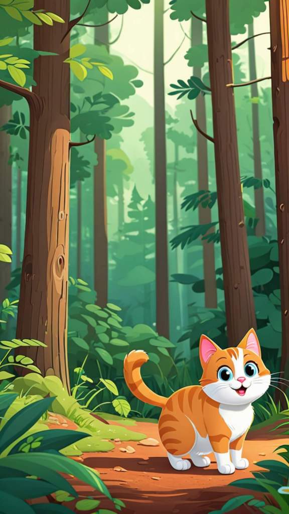 Cute cat cartoon in forest 2k mobile background