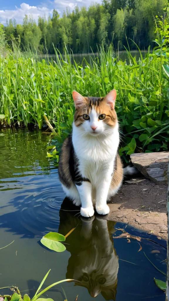 Cute kitty cat mobile galaxy background pond digital art