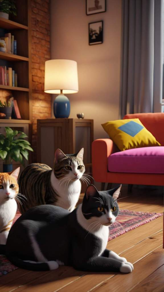 Cute scene cats in living room phone wallpaper love