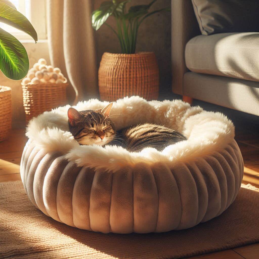 Self warming cat bed cosy concept picture