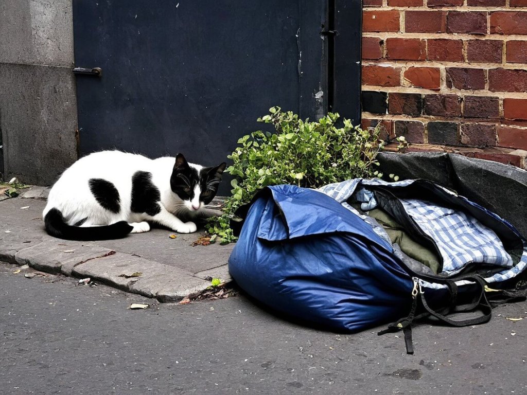 Homeless cat living on street feral